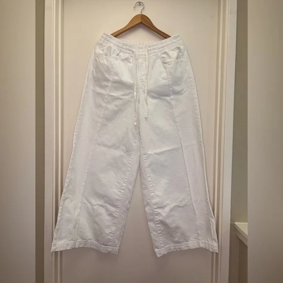 Universal Thread White Wide Leg Pants Drawstring Cotton Coastal Minimalist M - Picture 2 of 11
